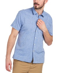 Barbour Short Sleeve Linen Cotton Chambray Button Up Shirt