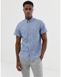 J.Crew Mercantile Short Sleeve Stretch Slim Fit Chambray Shirt In Blue