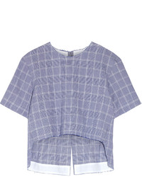 Tim Coppens Checked Crinkled Cotton Blend Top Royal Blue