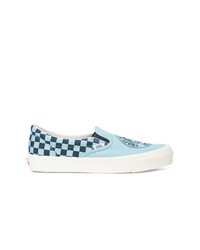 Light Blue Check Canvas Slip-on Sneakers