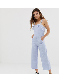 Glamorous Tie Shoulder Jumpsuit In Grid Check Chambray