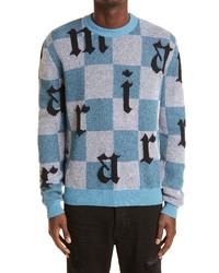 Light Blue Check Crew-neck Sweater