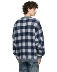 032c White Blue Check Crewneck Sweater