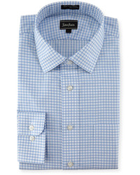 Neiman Marcus Classic Fit Wrinkle Free Dobby Check Dress Shirt Blue