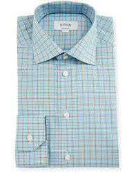 Eton Contemporary Fit Check Dress Shirt Aquabrown