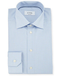 Eton Contemporary Fit Dobby Check Woven Dress Shirt Light Blue