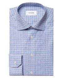 Eton Contemporary Fit Plaid Dress Shirt In Medium Blue At Nordstrom