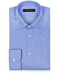 Forzieri Light Blue Checked Non Iron Cotton Slim Fit Shirt