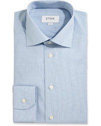Eton Slim Fit Textured Check Dress Shirt Light Blue
