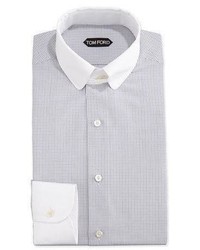 Tom Ford Tailored Fit Graph Check Dress Shirt Blue