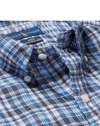 Polo Ralph Lauren Slim Fit Button Down Collar Checked Linen Shirt