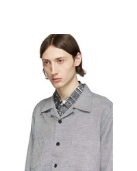 Schnaydermans Blue And Grey Linen Boxy Overshirt Jacket
