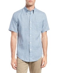Light Blue Check Linen Short Sleeve Shirt