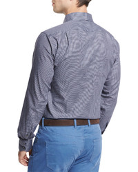 Peter Millar Micro Check Long Sleeve Sport Shirt Blue