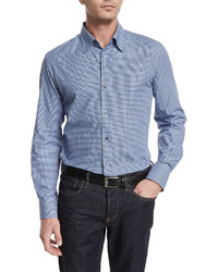Neiman Marcus Micro Check Long Sleeve Sport Shirt Blue