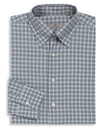 Canali Slate Check Cotton Long Sleeve Shirt