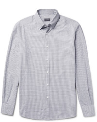 Ermenegildo Zegna Slim Fit Button Down Collar Micro Checked Cotton Shirt