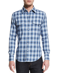 Tom Ford Western Style Check Sport Shirt Blue
