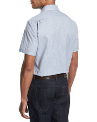 Ermenegildo Zegna Check Seersucker Short Sleeve Shirt Bluewhite
