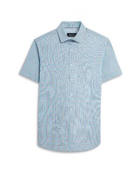 Bugatchi Ooohcotton Tech Microplaid Knit Short Sleeve Button Up Shirt