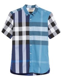 Burberry Sawick Trim Fit Short Sleeve Check Sport Shirt