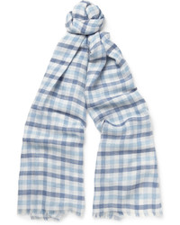 Checked Cashmere Silk And Hemp Blend Scarf