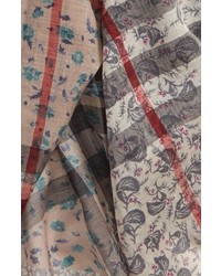 Burberry Patchwork Floral Check Wool Silk Scarf