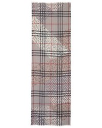 Burberry Patchwork Floral Check Wool Silk Scarf