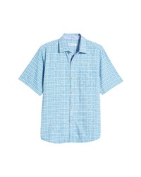 Light Blue Check Silk Short Sleeve Shirt