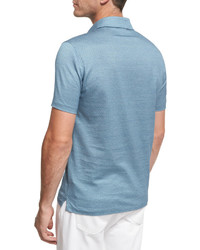 Ermenegildo Zegna Maze Chevron Cotton Polo Shirt Teal Blue