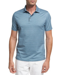 Ermenegildo Zegna Maze Chevron Cotton Polo Shirt Teal Blue