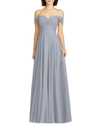 Dessy Collection Lux Off The Shoulder Chiffon Gown