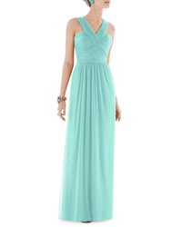 Alfred Sung Shirred Chiffon V Neck Gown