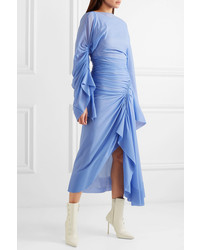 Mugler Asymmetric Ruched Med Stretch Knit Midi Dress