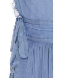 Rochas One Shoulder Plisse Silk Chiffon Gown