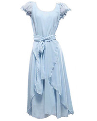 ChicNova Blue Chiffon Dress With Bubble Sleeves And Waistband