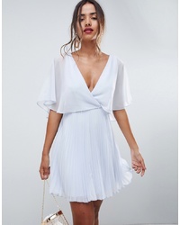 ASOS DESIGN Mini Dress With Pleat Skirt And Flutter Sleeve
