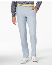 Bar III Light Blue Chambray Solid Cotton Slim Fit Pants Only At Macys
