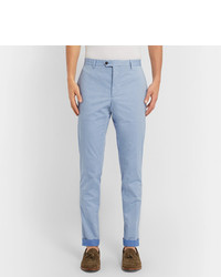 Tod's Sky Blue Mlange Tapered Solaro Stretch Cotton Trousers