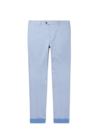 Tod's Sky Blue Mlange Tapered Solaro Stretch Cotton Trousers