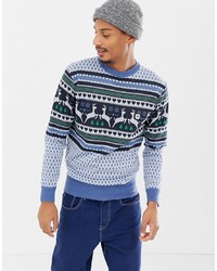 Light Blue Christmas Crew-neck Sweater