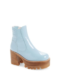 Light Blue Chunky Leather Ankle Boots