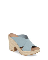 Light Blue Chunky Suede Heeled Sandals
