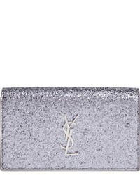 Saint Laurent Monogram Kate Glitter Clutch Grey