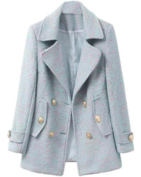 Choies Light Blue Lapel Double Breasted Woolen Coat