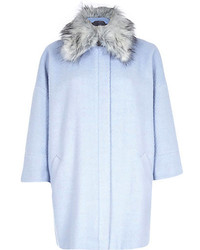 River Island Light Blue Faux Fur Collar Oversized Coat