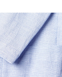 Façonnable Faconnable Blue Stretch Cotton And Silk Blend Seersucker Blazer