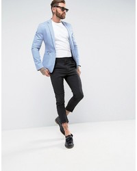 Asos Super Skinny Blazer In Blue Cotton