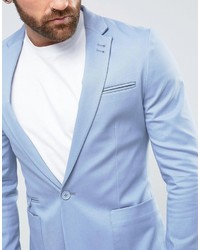 Asos Super Skinny Blazer In Blue Cotton