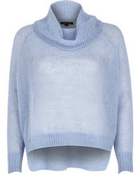 River Island Blue Mohair Cowl Neck Knitted Sweater